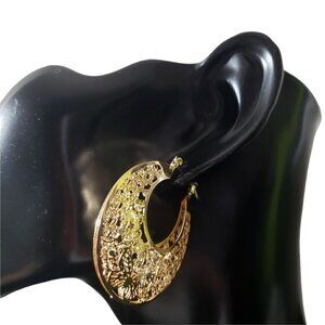 Womens Gold Butterfly Cast Hinge Circle Big Hoop Earrings Party Casual Jewelry